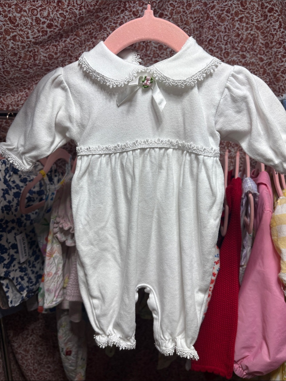 Classic White Lace-Trim Baby One-Piece